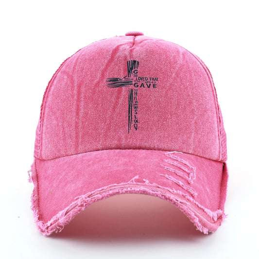 Washed Denim Pink Cross Snapback Baseball Cap