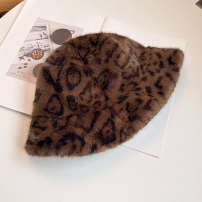 Leopard Print Faux Fur Bucket Hat
