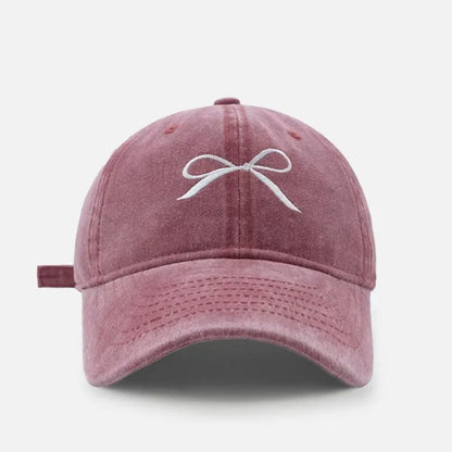 Women Bow Embroidered Washed Baseball Cap