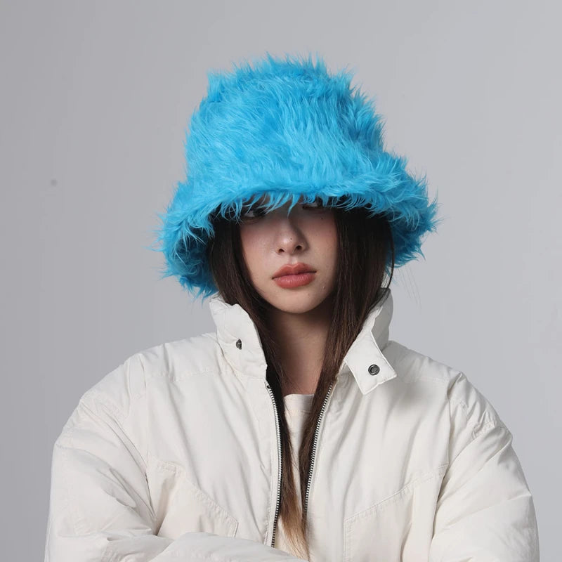 Leopard Fur Plush Autumn Winter Bucket Hat