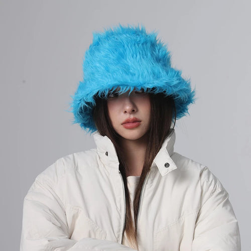 Leopard Fur Plush Autumn Winter Bucket Hat