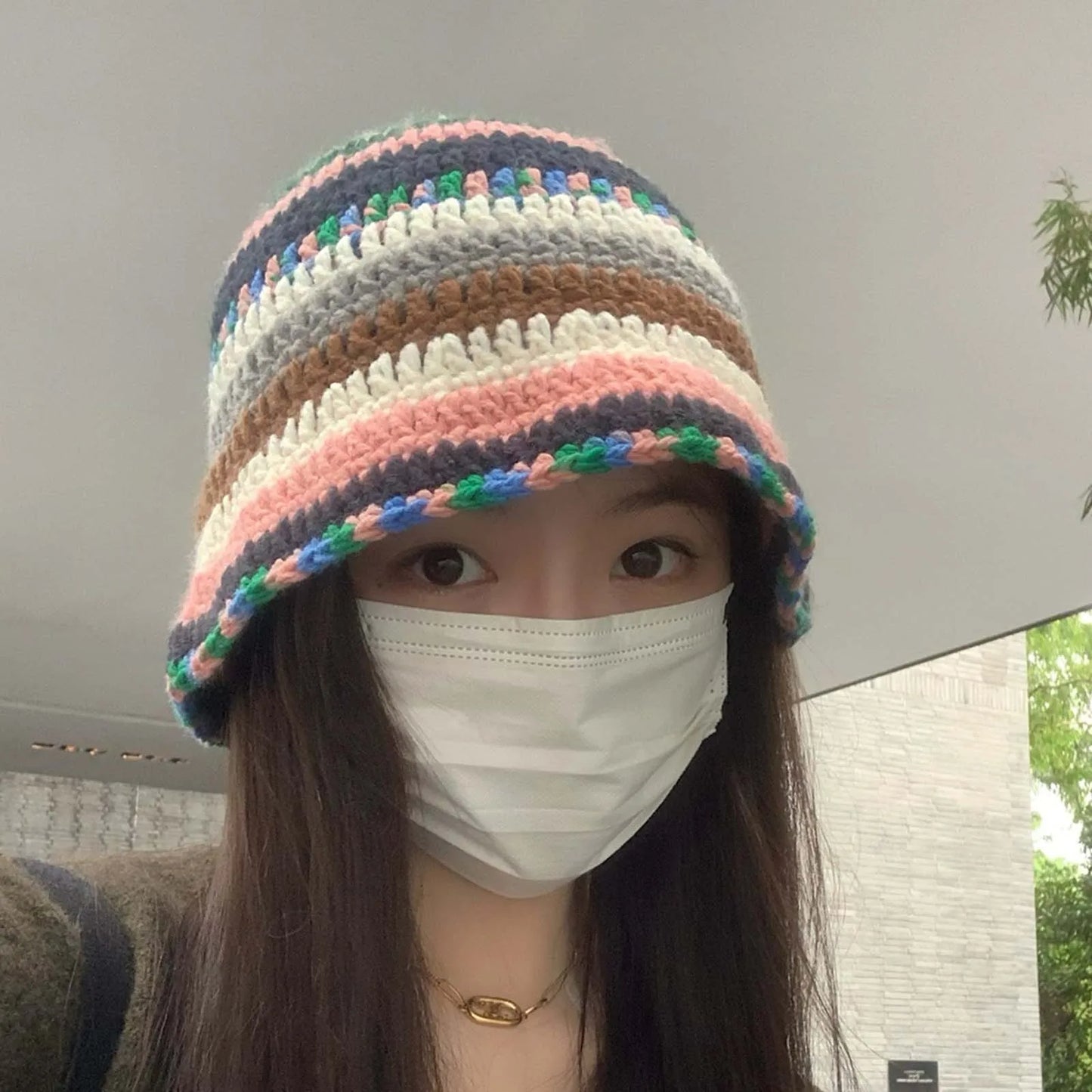Womens Color Striped Knit Fisherman Bucket Hat