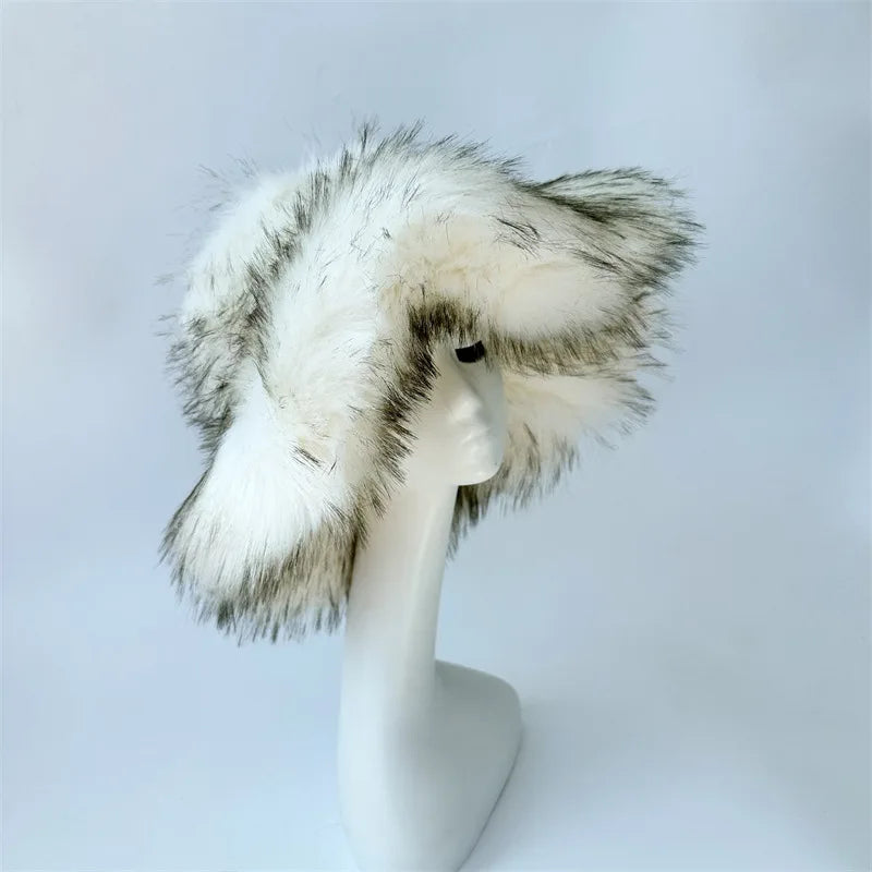 Fluffy Faux Fur Y2K Winter Bucket Hat