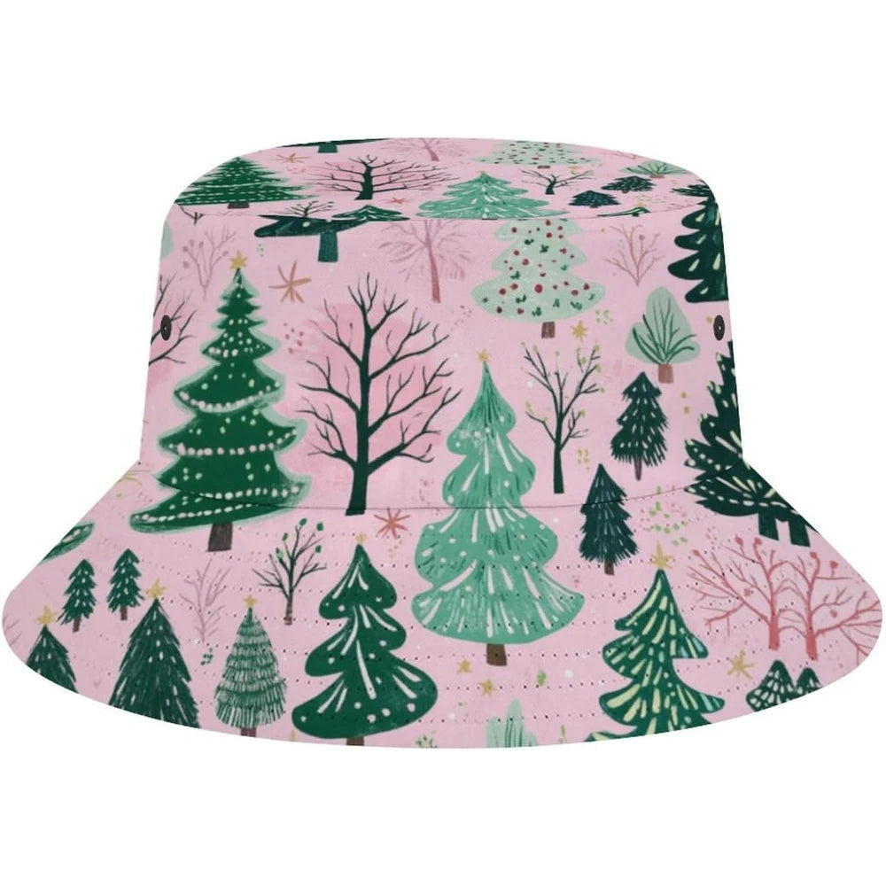 Summer Pink Green Xmas Tree Christmas Bucket Hat