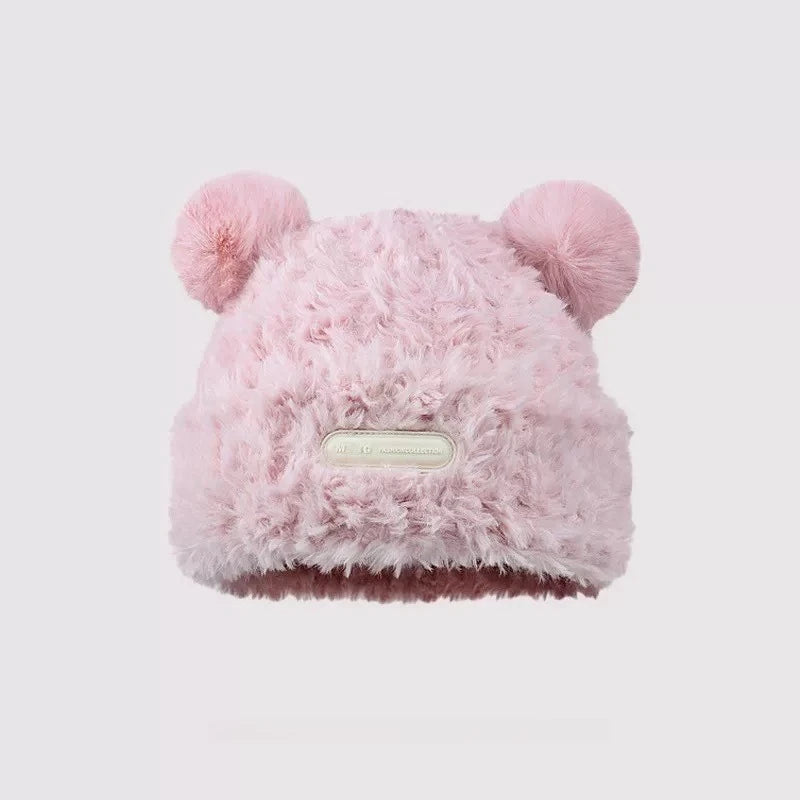 Little Bear Plush Ear Knit Bucket Hat