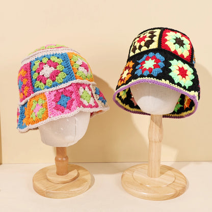 Colorful Retro Floral Woven Bucket Hat