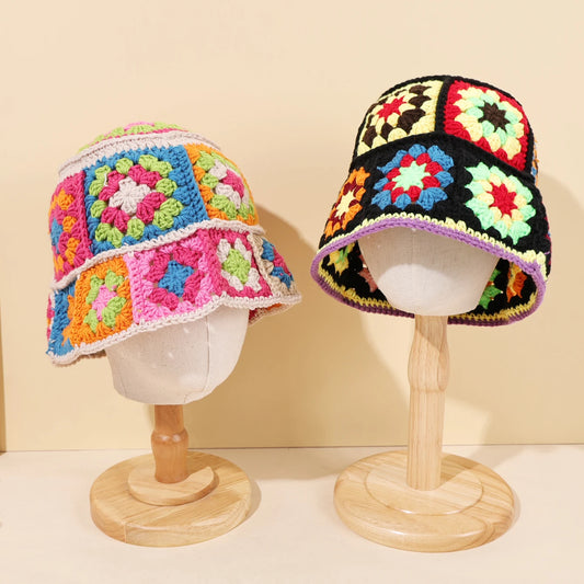 Colorful Retro Floral Woven Bucket Hat
