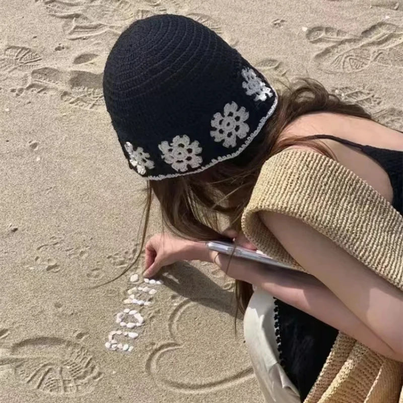 Knitted Floral Crochet Fisherman Travel Bucket Hat