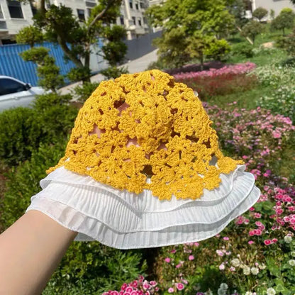 Lace Knitted Hollow Large Brim Korean Bucket Hat