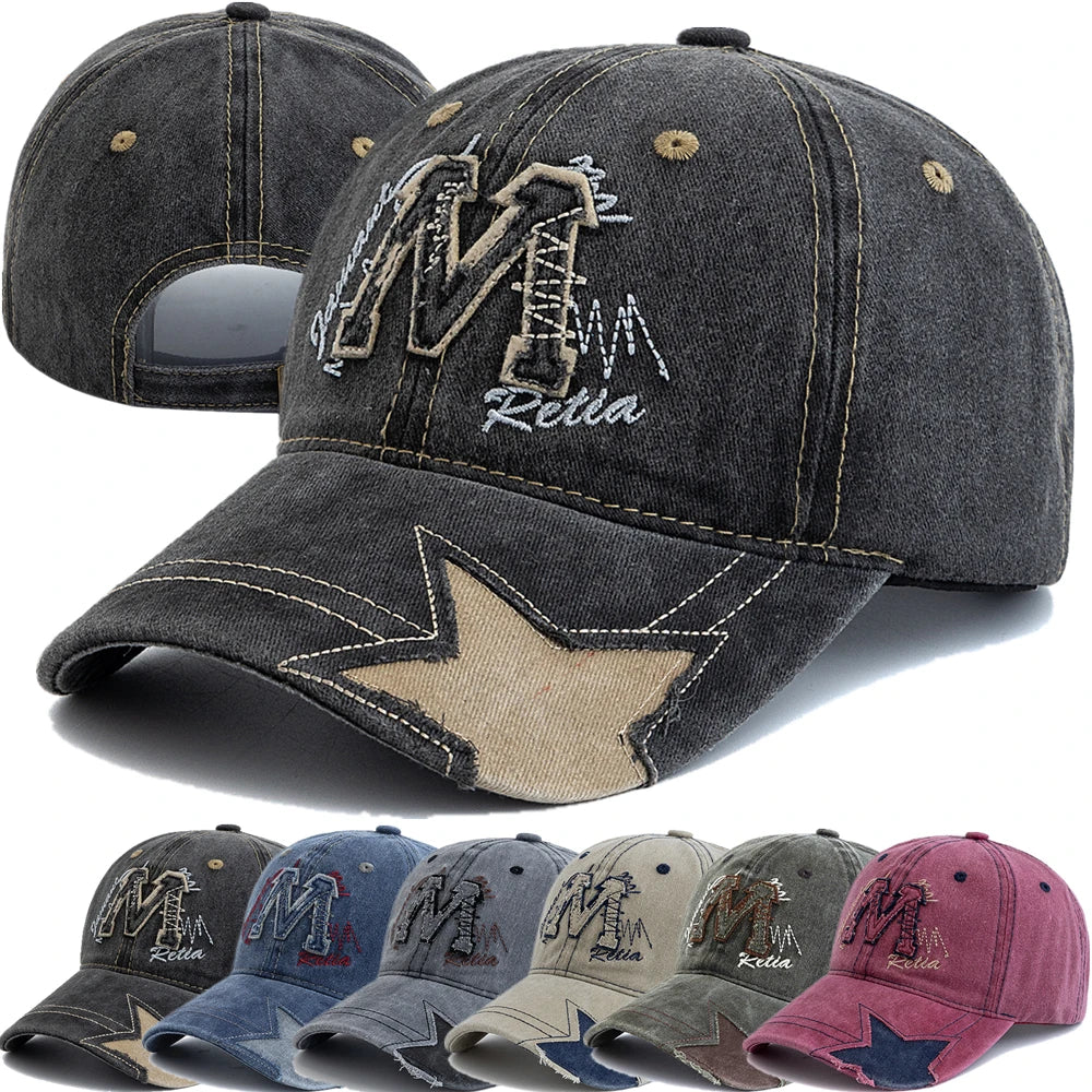 Retro M Letter Embroidery Baseball Cap Unisex