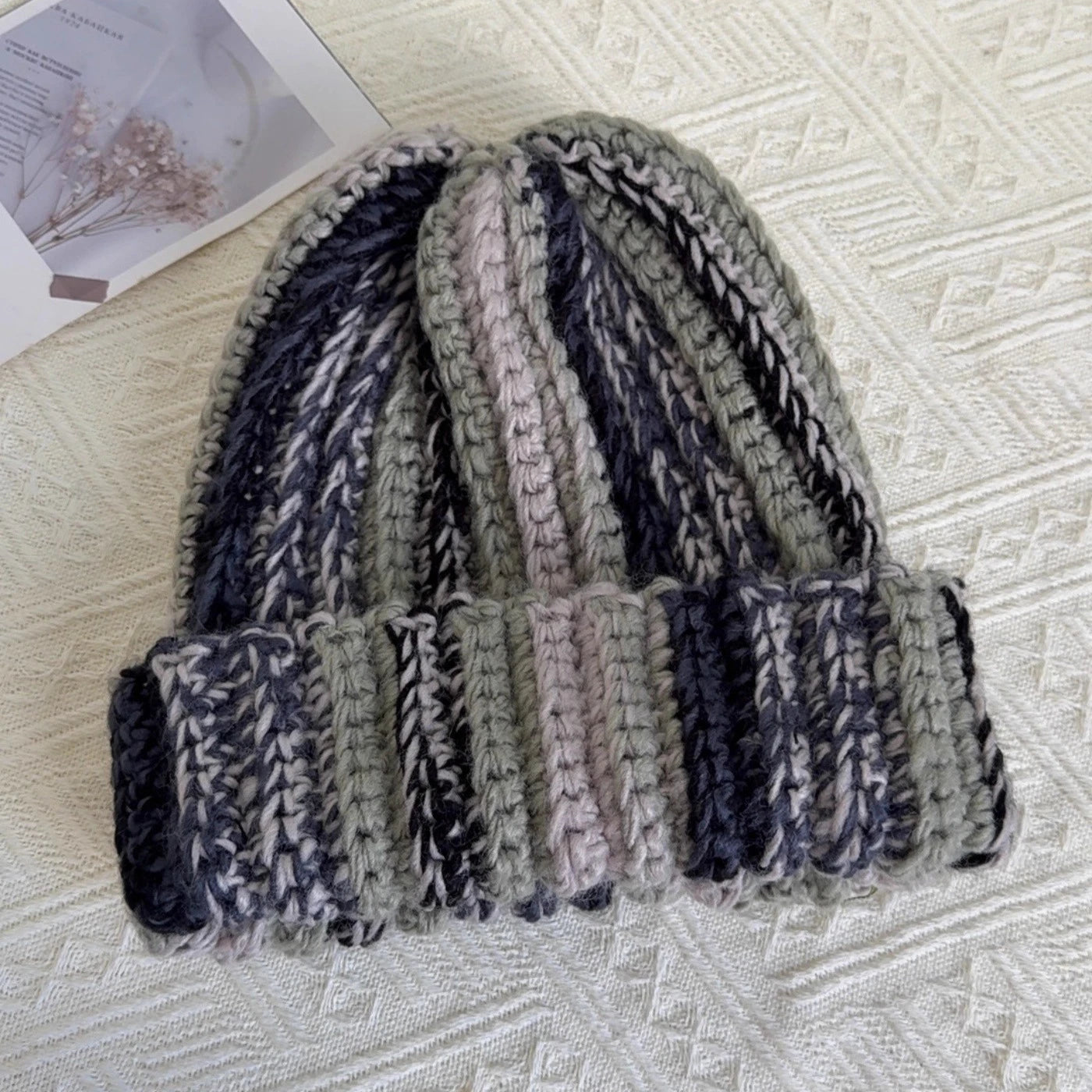 Color Striped Wool Knit Winter Bucket Hat