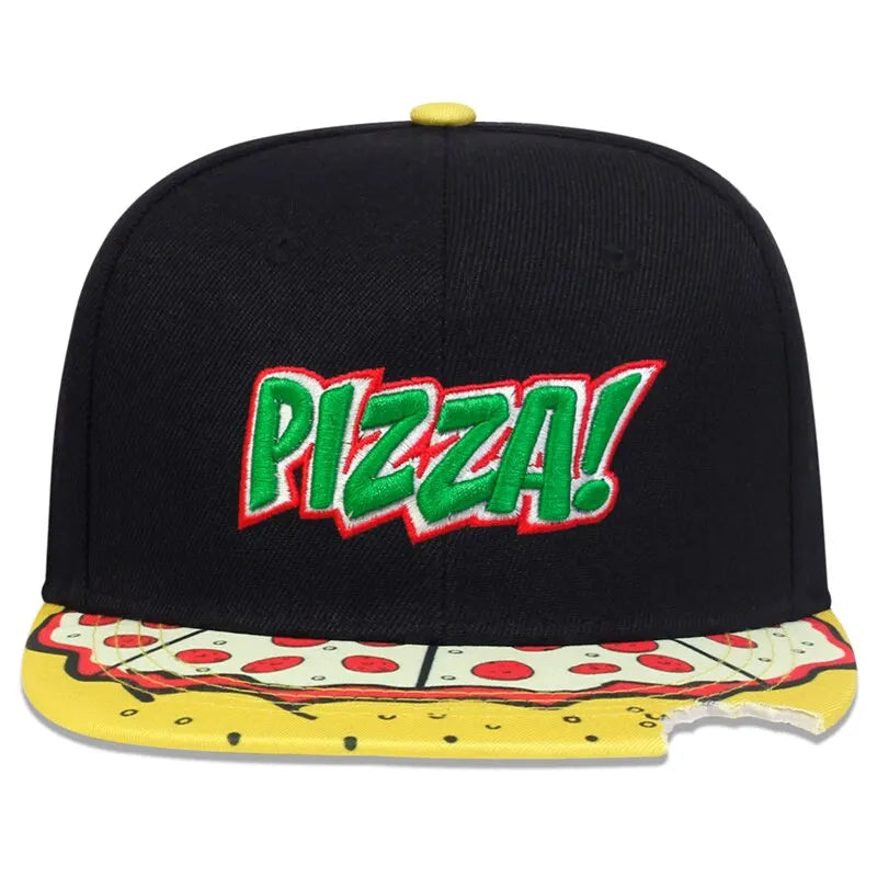Unisex Pizza Printing Letter Embroidery Snapback Cap