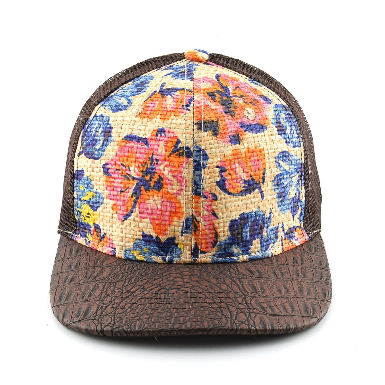Straw Floral Flat Bill Baseball Cap
