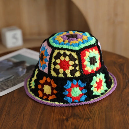 Y2K Kawaii Gothic Flower Knitted Bucket Hat