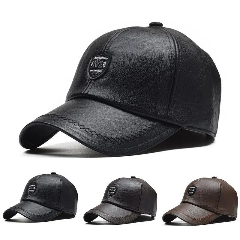 M Label Pu Leather Adjustable Baseball Cap