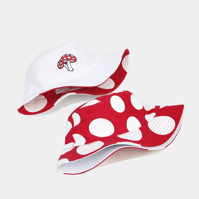 Cotton Cartoon Mushroom Print Bucket Hat