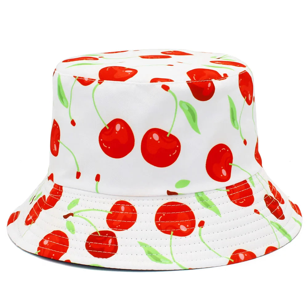 Reversible Cherry Print Unisex Bucket Hat