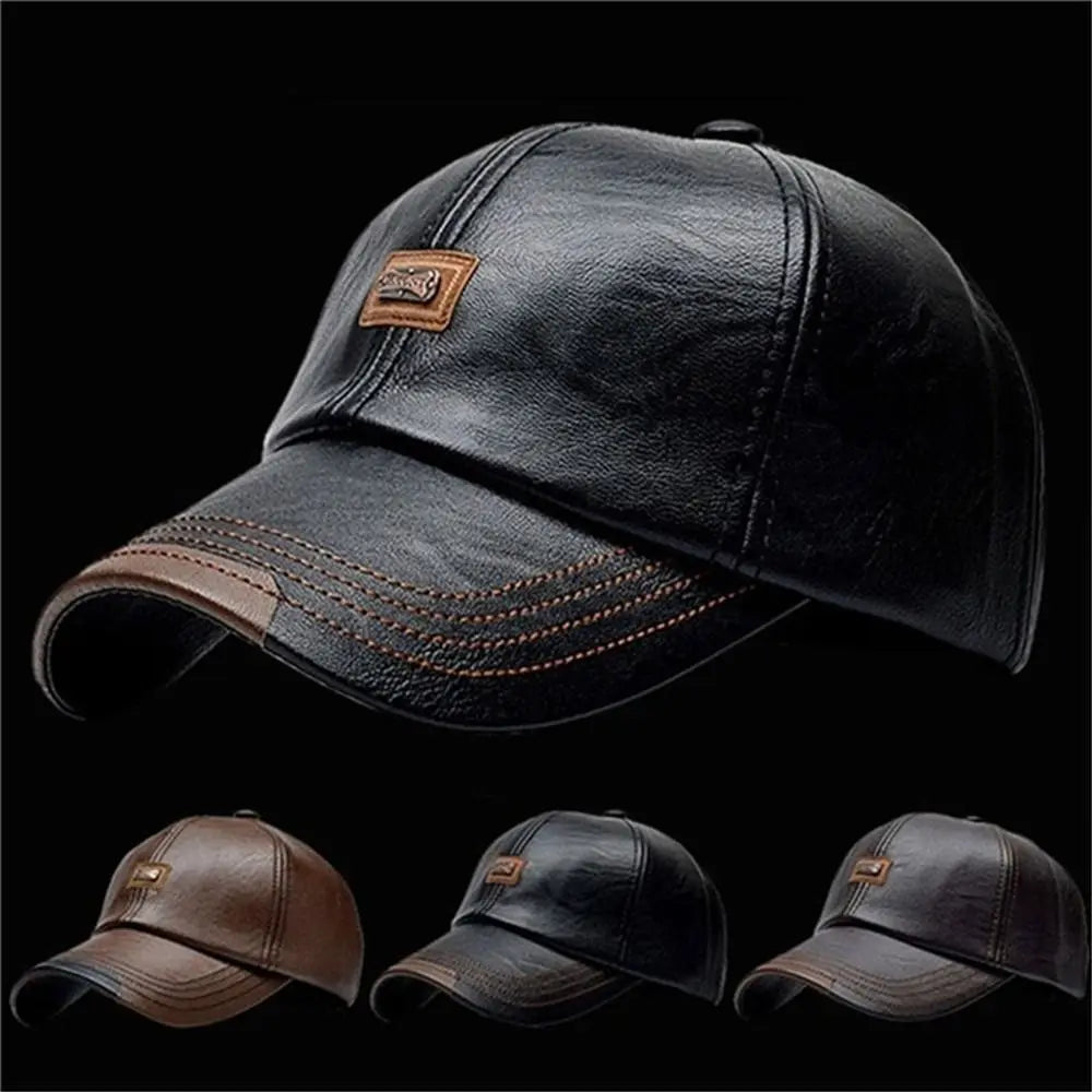 Men Adjustable Leather Winter Baseball Cap