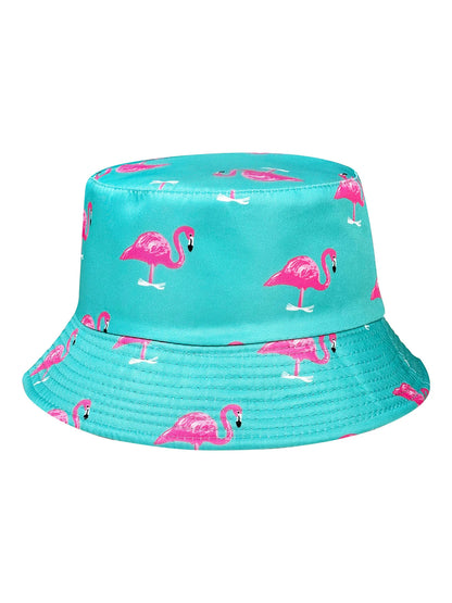 Cartoon Flamingo Print Reversible Bucket Hat