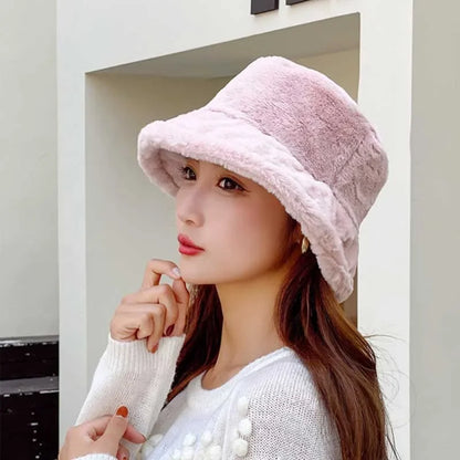 Korean Lamb Faux Fur Bucket Hat