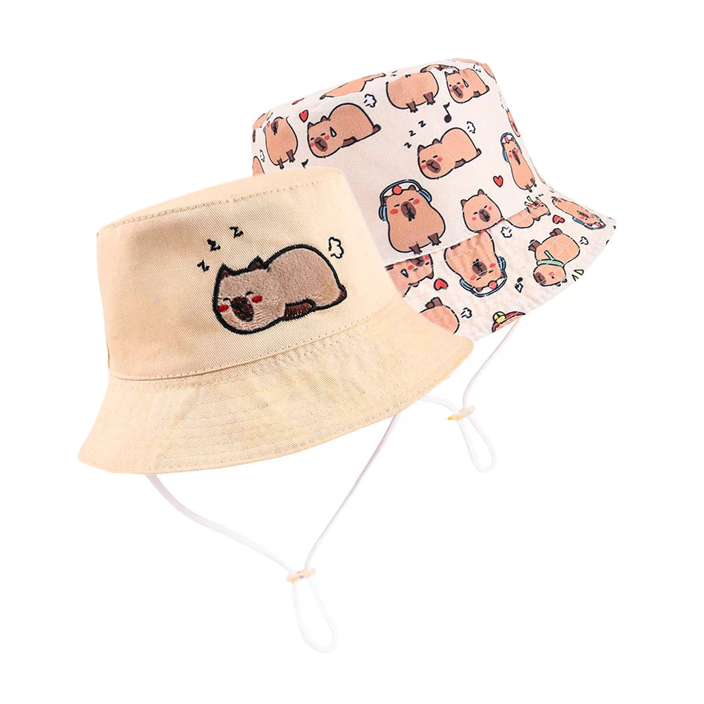 Cartoon Embroidered Reversible Kids Summer Bucket Hat