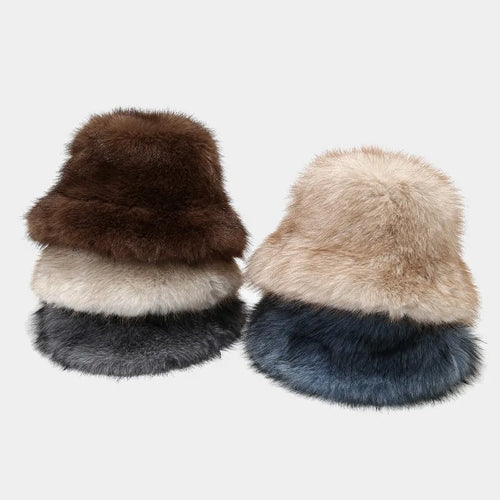 Two Tone Fluffy Long Hair Bucket Hat