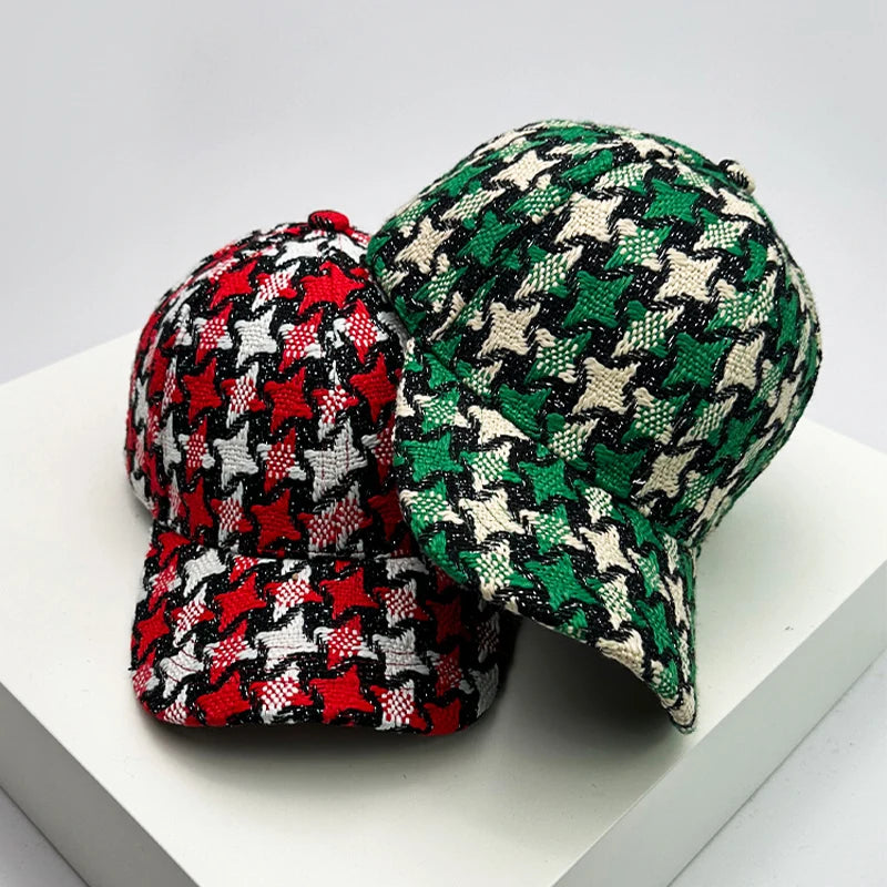 Warm Star Color Block Plush Baseball Cap