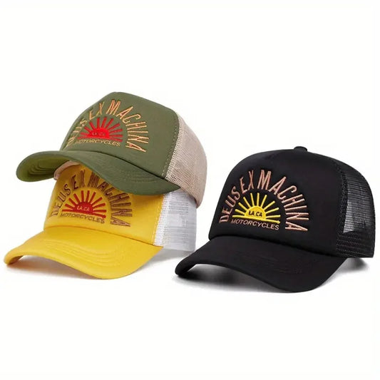 Color Block Embroidered Mesh Trucker Baseball Cap