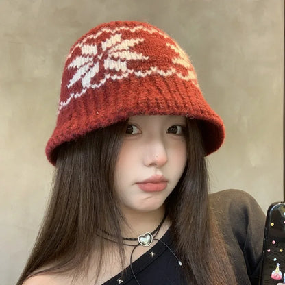 Vintage Ethnic Jacquard Ear Protection Bucket Hat