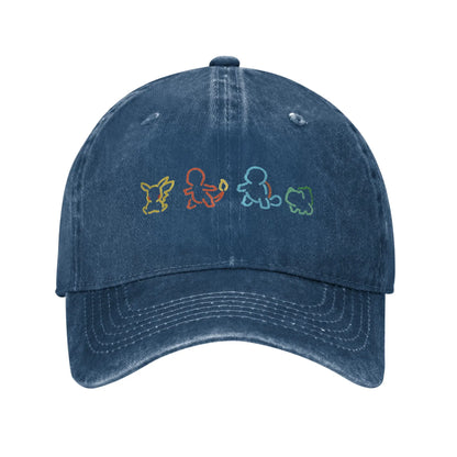 Pokemon Pikachu Bulbasaur Distressed Denim Baseball Cap