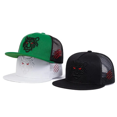 Unisex Tiger Embroidery Hip-hop Net Hats