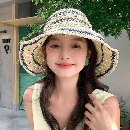 Handmade Hollow Crochet Straw Beach Bucket Hat