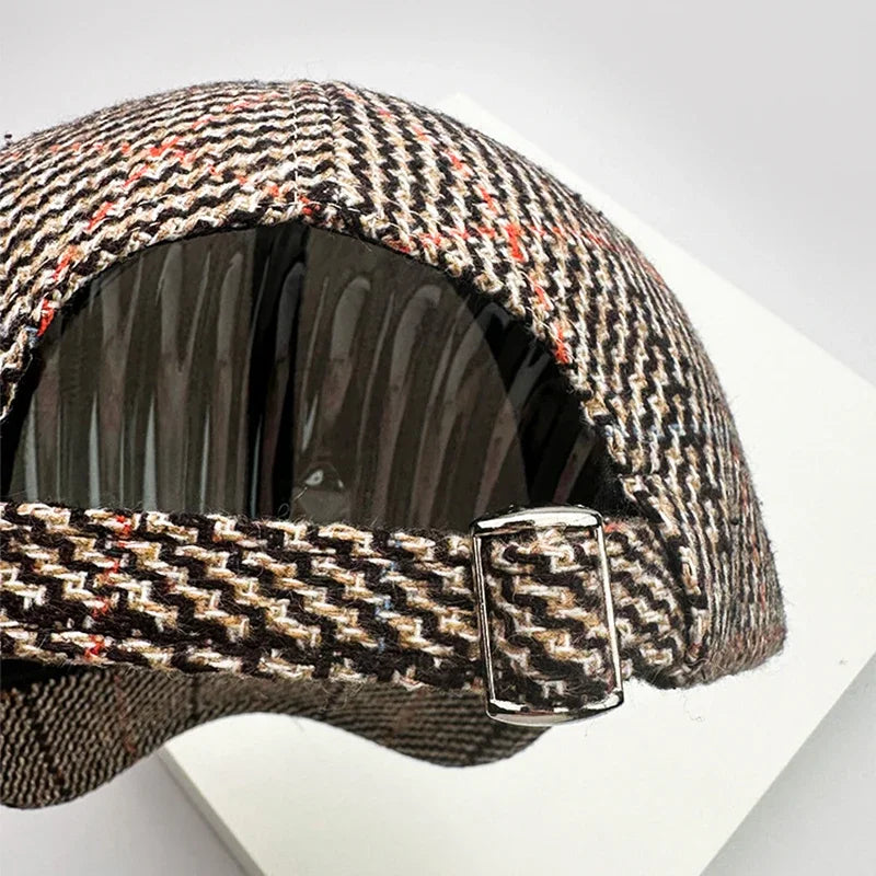 Autumn Winter Woolen Baseball Cap Versatile Retro Check British Style