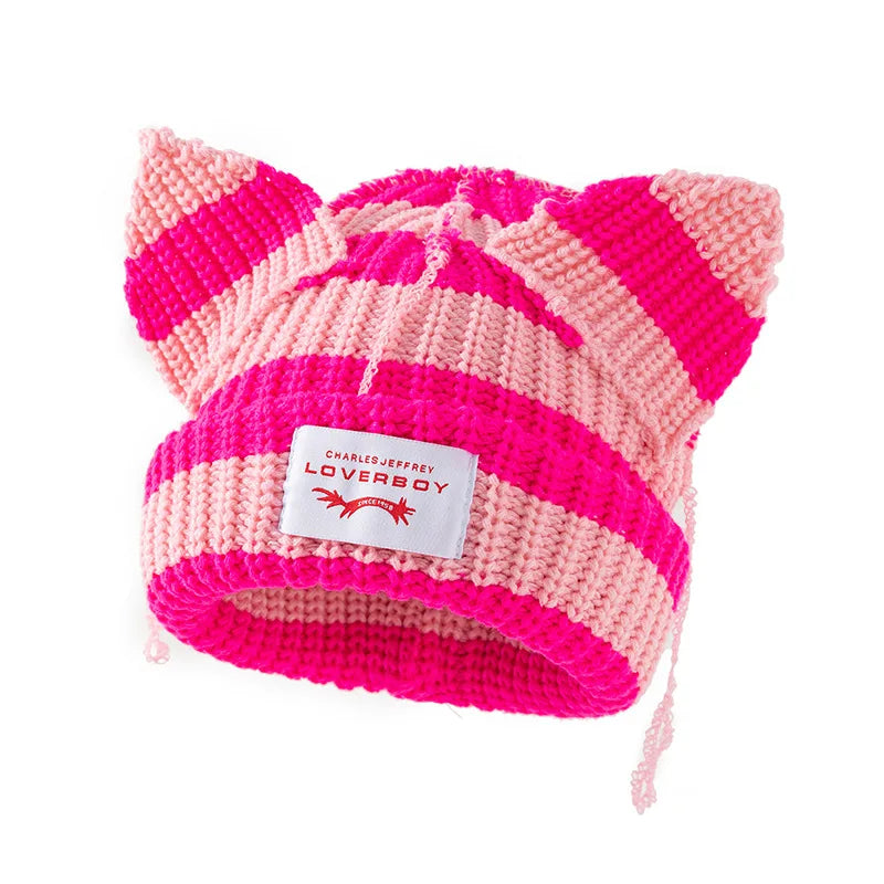 Y2K Cute Ear Warm Knit Bucket Hat