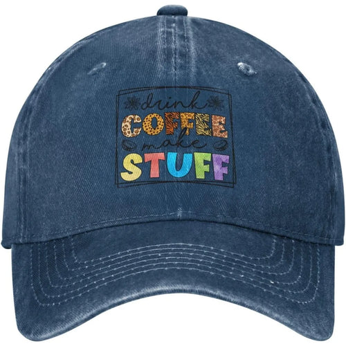 Drink Coffee Make Stuff Vintage Washed Denim Baseball Cap