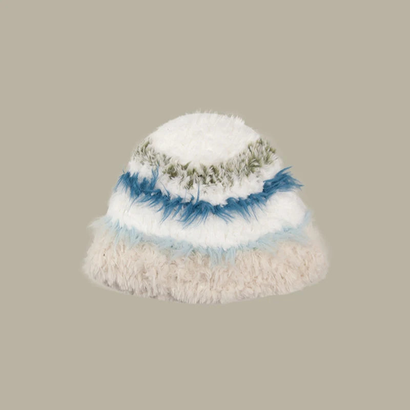 Rabbit Fur Plush Knitted Bucket Hat