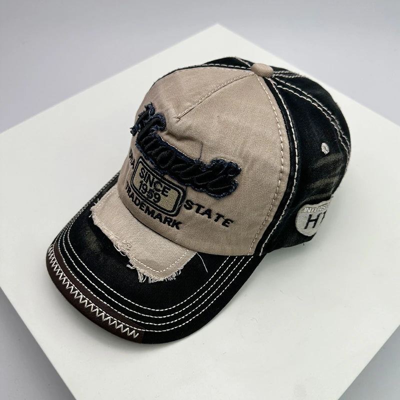 Korean Vintage Washed Embroidered Letter Baseball Cap