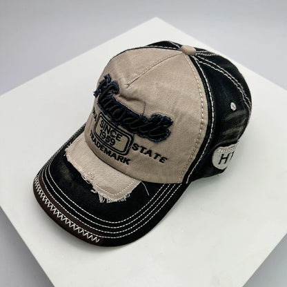 Korean Vintage Washed Embroidered Letter Baseball Cap