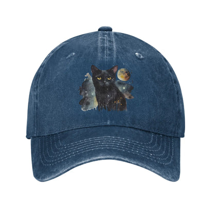 Black Cat Washed Y2K Retro Trucker Baseball Cap