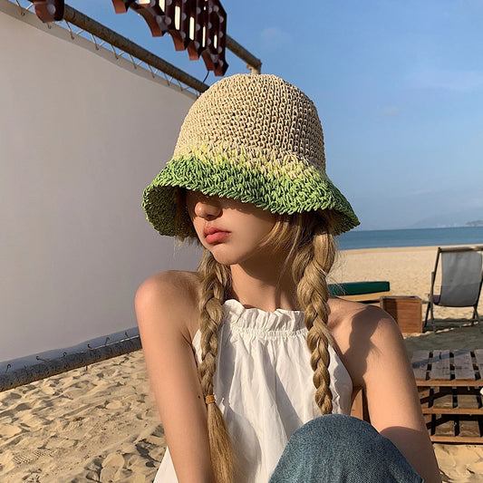 Women's Colorful Straw Woven Bucket Hat