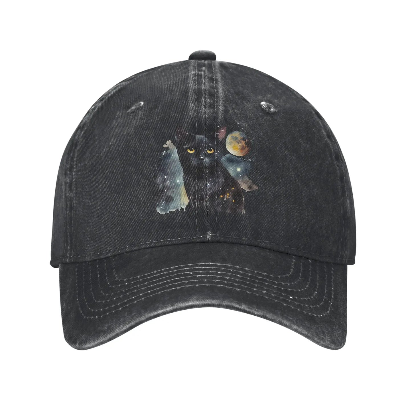 Black Cat Washed Y2K Retro Trucker Baseball Cap