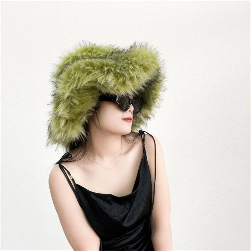 Fluffy Faux Fur Y2K Winter Bucket Hat