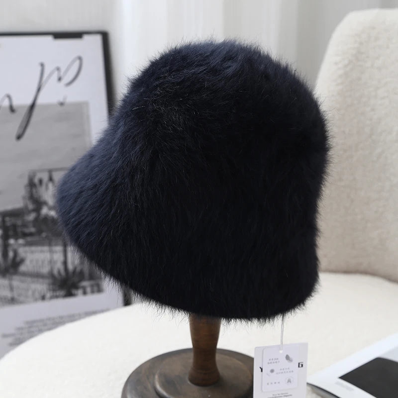Angora Fluffy Winter Bucket Hat