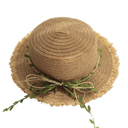 Womens Rattan Weave Wide Brim Bow Bucket Hat