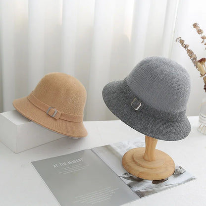 Faux Mink Cashmere Blend Autumn Winter Knitted Bucket Hat