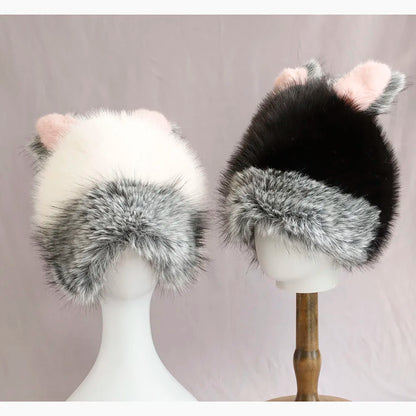 Y2K Bear Rabbit Fur Bucket Hat
