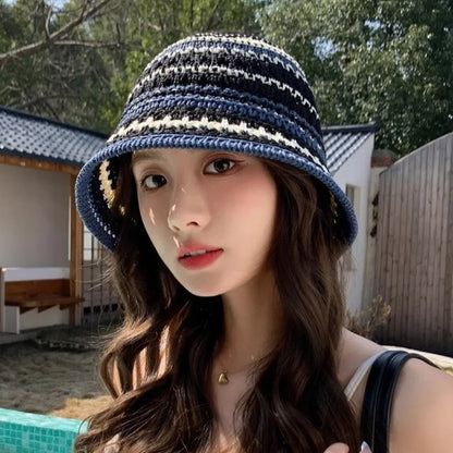 Foldable Colorful Breathable Hollow Knitted Bucket Hat
