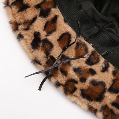 Women's Leopard Print Plush Bucket Hat