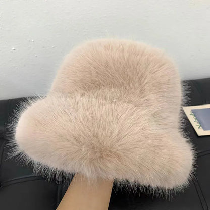Luxury Faux Fur Winter Bucket Hat Women