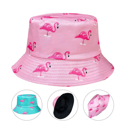 Cartoon Flamingo Print Reversible Bucket Hat